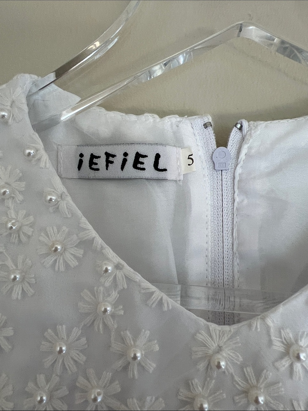 White Ruffled with Pearls Flower Girl Dress 5T - Picture 2 of 5